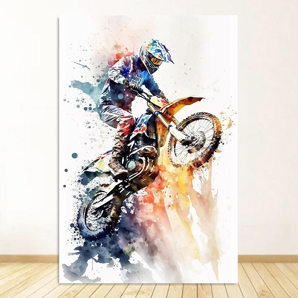 Watercolour Dirt Bike Motocross Posters Prints Canvas Painting Motorcycle Motorbike Wall Picture for Room Home Decor Biker Gift