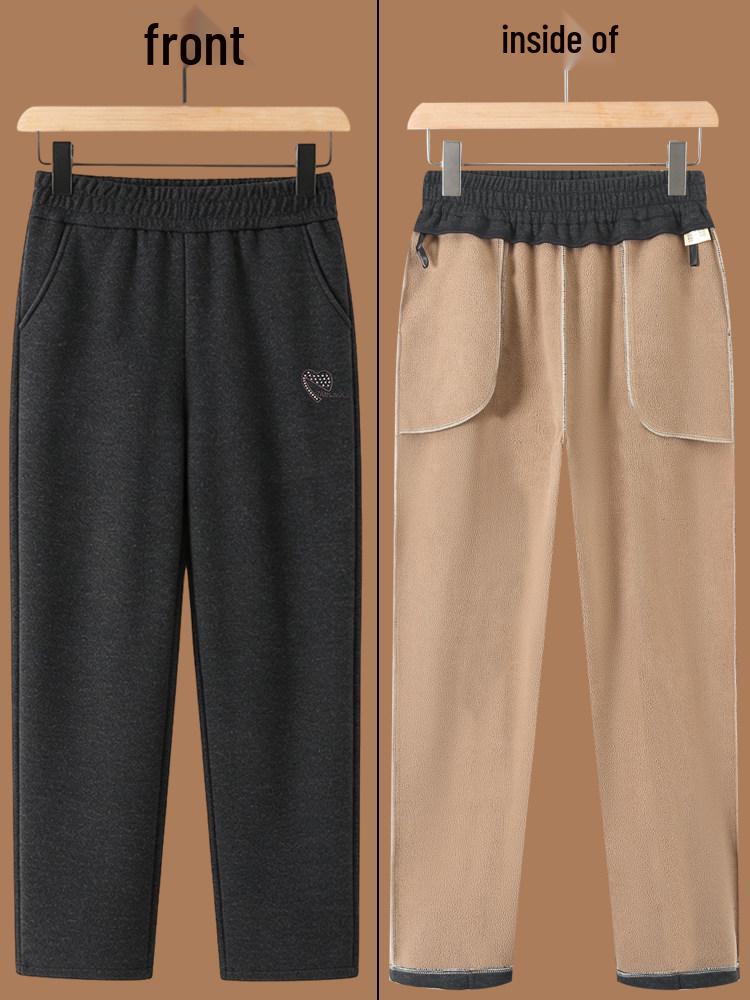 Middle-aged Women's Velvet-Lined Woolen Straight-Leg Pants for Autumn/Winter