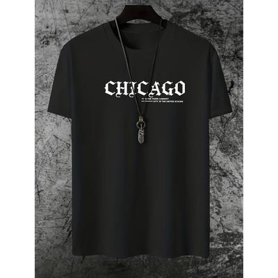 Camiseta con Logo de Texto de Chicago, Suave, Transpirable y Resistente a la Decoloración, Corte Clásico para Uso Diario Casual