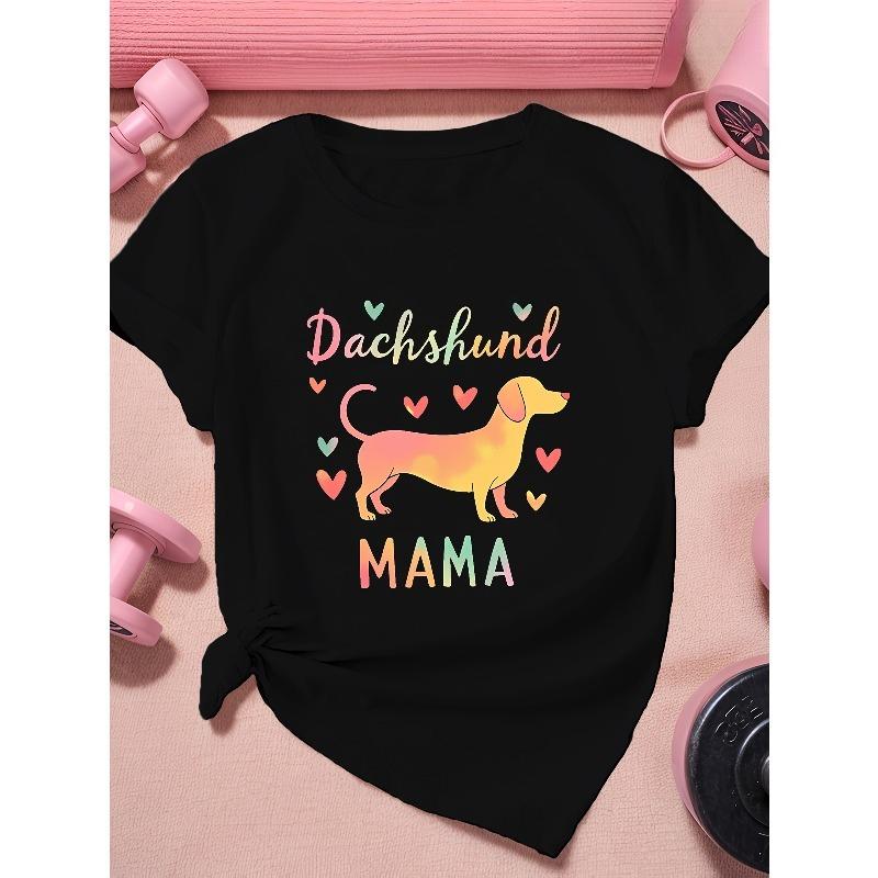 

European Size mama colorful Dachshund silhouette Women s Plus Size Sports Short Sleeve T-Shirt 4XL чорний