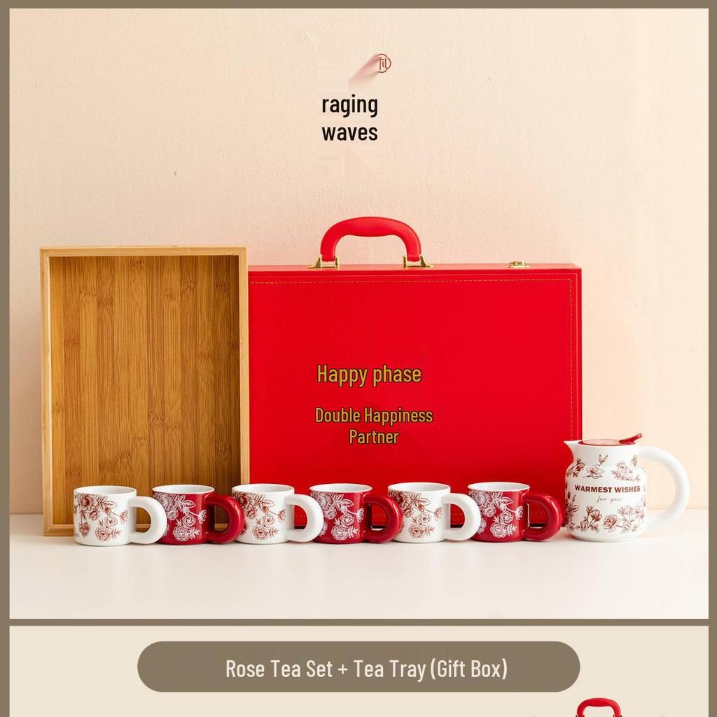 Newlywed Tea Set: Teapot & Teacups Gift for Couples & Friends