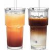 Eco-friendly Large Capacity Vertical Stripe Glass Cup with Straw