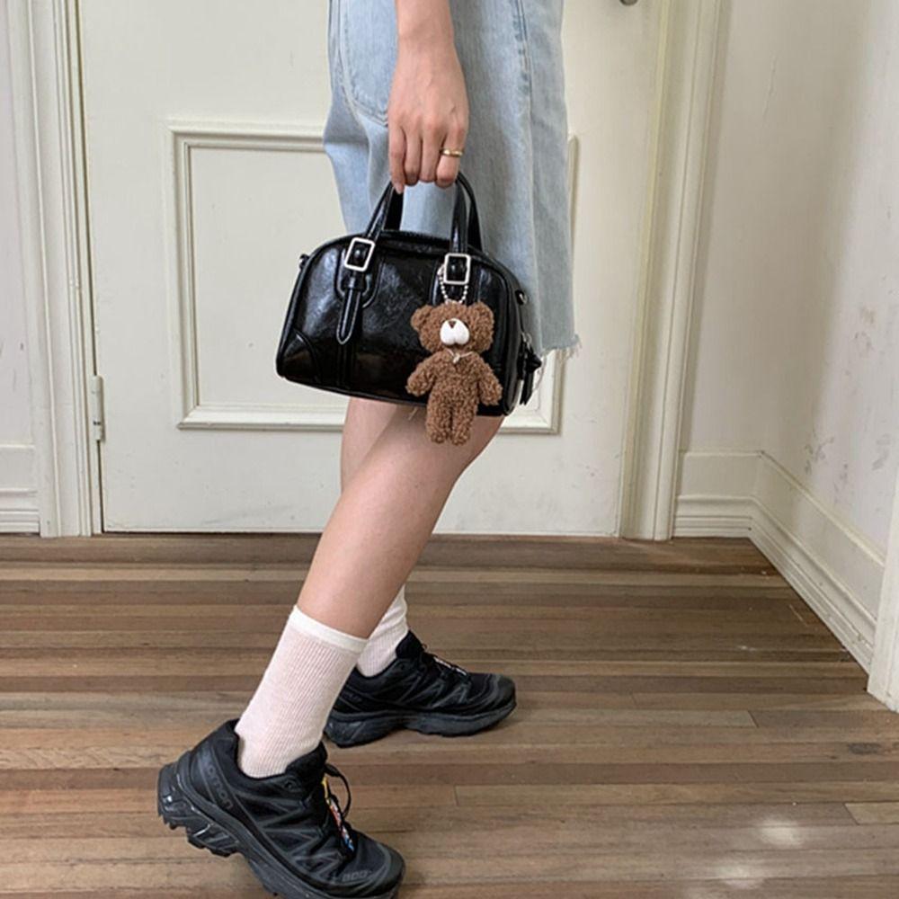 Shoulder Bag PU Bowling Bag PU Leather Boston Bag Ins Retro Handbag  Girls/Female