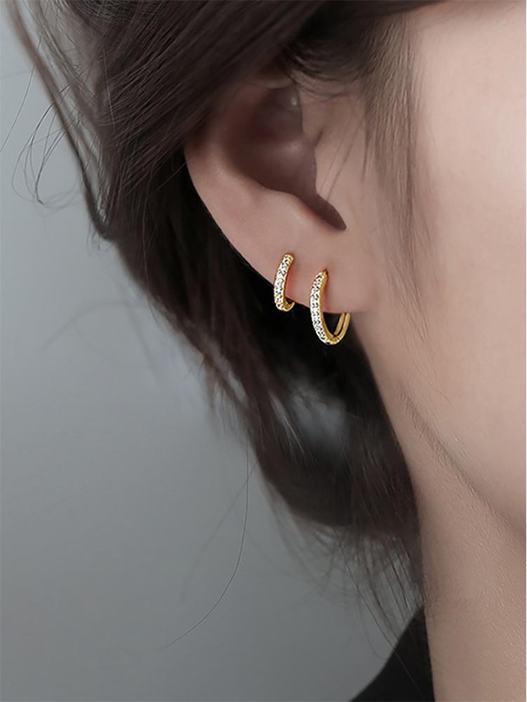 925 Sterling Silver Stud Earrings & Diamond-Set Ear Cuffs: Women's Elegant Hoop Jewelry for Pierced Ears - INS Style