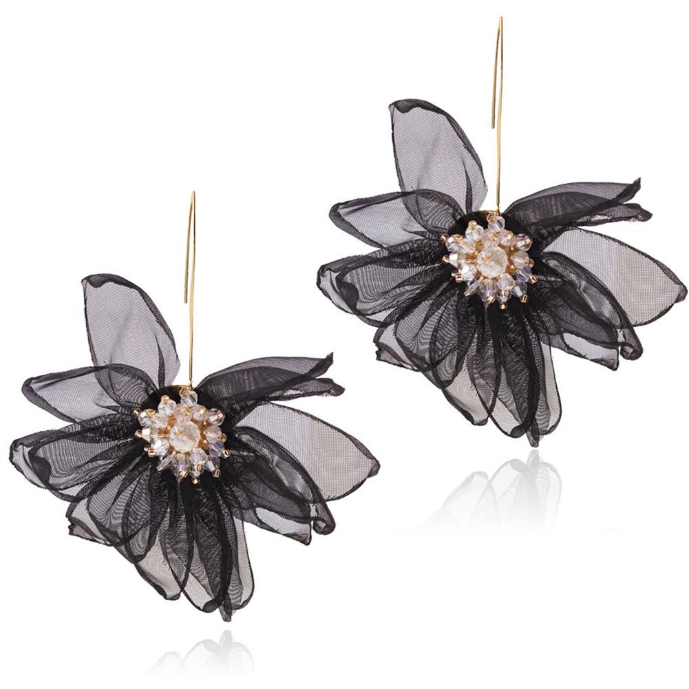 Women Sweet Fairy Style Fabric Big Petal Flower Earrings