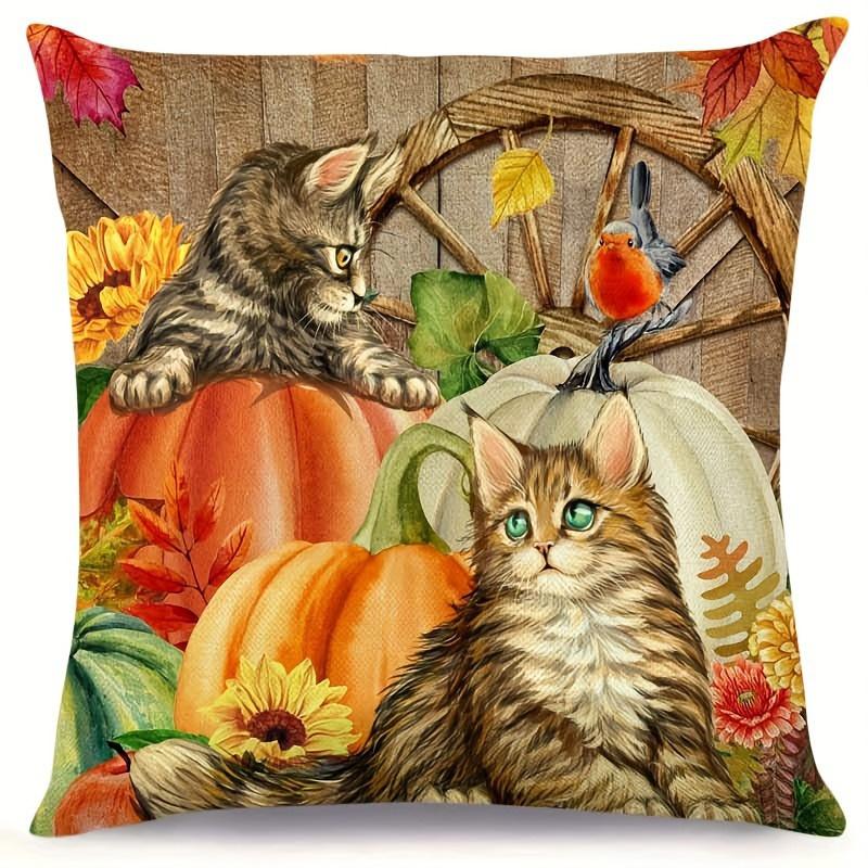 

Домашний декор Осенние сцены: Наволочка с узором из тыкв, кошек и подсолнухов, подходит для дивана, спальни, автомобиля 50x50cm