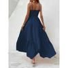 Damen Smocked Neckholder Maxikleid Ärmellos A-Linie Lässig Sommer Sonnentuchkleid