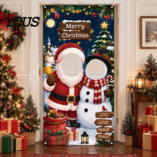Weihnachts-Foto-Hintergrundbanner mit Gesichtsausschnitt-Dekorationen, Weihnachtsmann-Schneemann Festliche Stand-Requisiten Hintergrund, Requisiten, Party-Dekorationen Claus Dekor