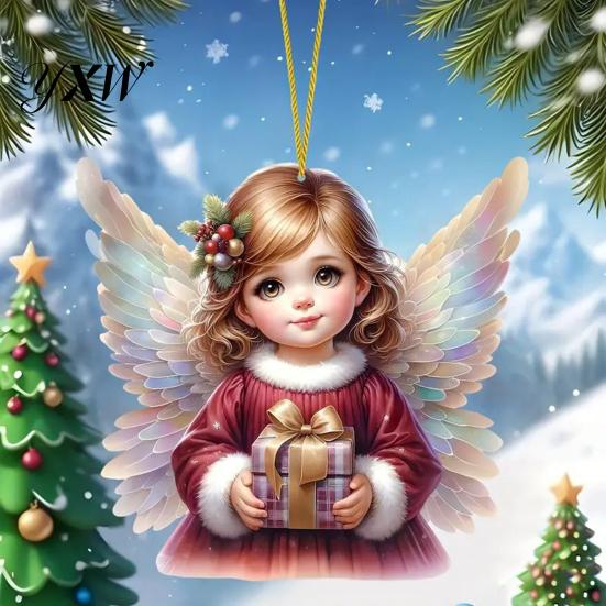 Whimsical Car Accessory Decoration Christmas Tree Ornament with Lanyard Easy to Hang 2D Little Girl Pendant Angel Hanging Bag Keychain Long-lasting