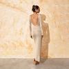 Long Sleeve Knit Midi Dress With U-Neck Open Back Detail A-Line Silhouette Streetwear Style
