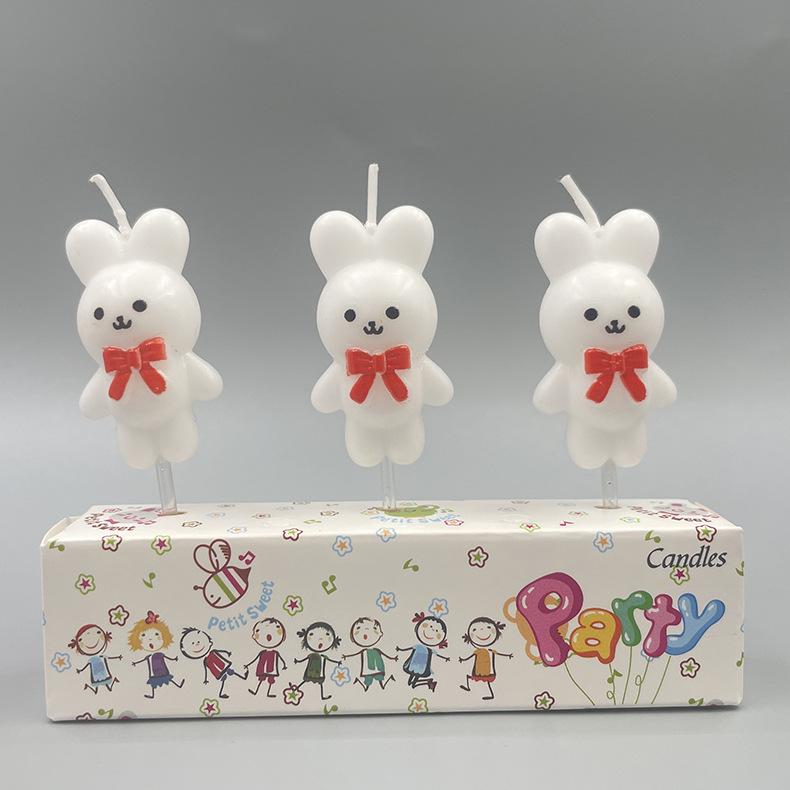 Cartoon Zodiac Image Rabbit Candle Shape White Pink Bow Tie Bow Rabbit Candle