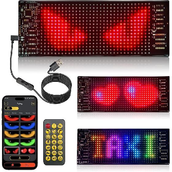 2PCS LED Eyes For Car Windshield, 13.7"X4" Devil Eyes Light For Cars, Programmable Soft Screen LED Sign With APP Control And Remote Controller