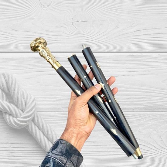 99.06 Cm Brass Flower Handle Walking Stick, Stylish Black Hardwood Foldable Cane, Gift For Father, Grandparents, Christmas Gift, Anniversary Gift