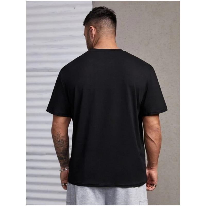 European Sizes Plus Size Men's Casual T-Shirt - Solid Color, Round Neck, Loose Fit