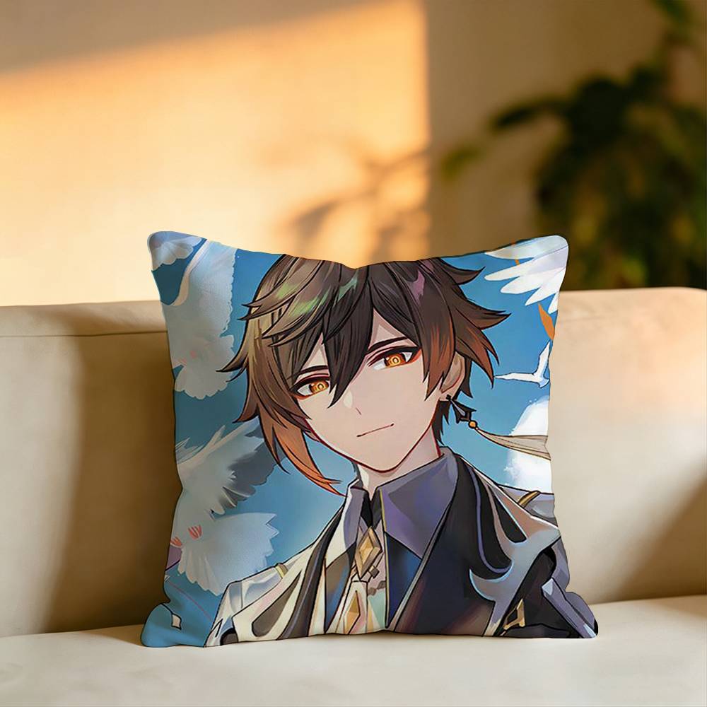 Game Genshin Impact ZhongLi Square DoubleSided printed Pillow Case Bedroom Bedside Pillow Sofa Cushion Cover