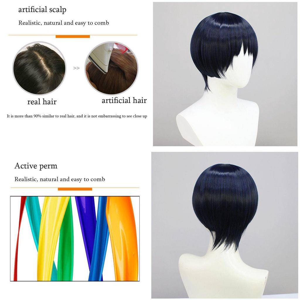 Genshin Impact Kunikuzushi Donkerblauw Cosplay Pruik Zacht Hittebestendig Fiber Verstelbare Pasvorm Realistische Hoofdhuid