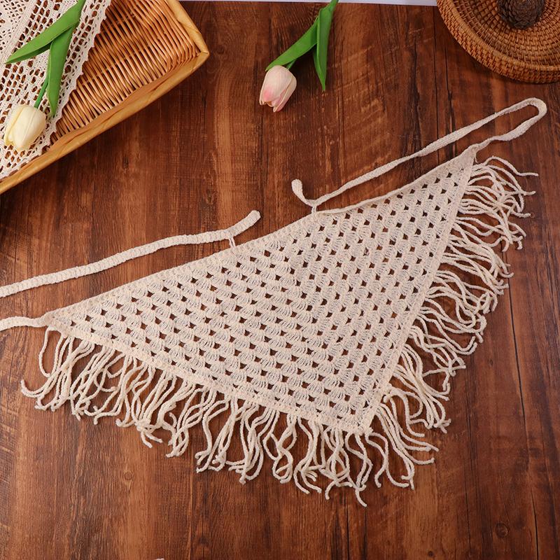 

Y2K Ажурный шарф-треугольник с бахромой для женщин Весенний регулируемый многослойный аксессуар Универсальная повязка на талию/бедра Бандана абрикосовый