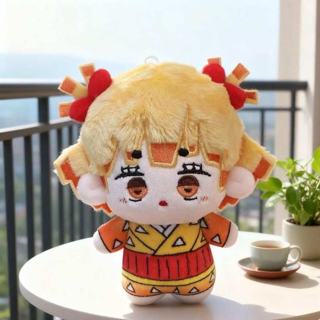 Cute Demon Slayer Mini Cotton Plush Doll Hanamichi Zenitsu Tanjiro Inosuke Kimono Chibi Figure Backpack Pendant Collectible Toy Gift for Anime Fans