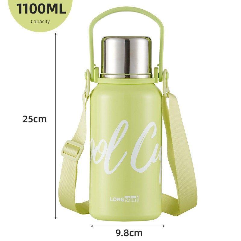 Large-Capacity Thermos Cup for Boys, Stainless Steel Tea Cup for Girls and Children, Outdoor Student Sports Water Bottle with Strap