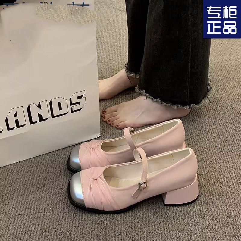 

Mary Jane shoes women s spring new retro temperament gentle square head leather shoes single shoes women 35 бежевий