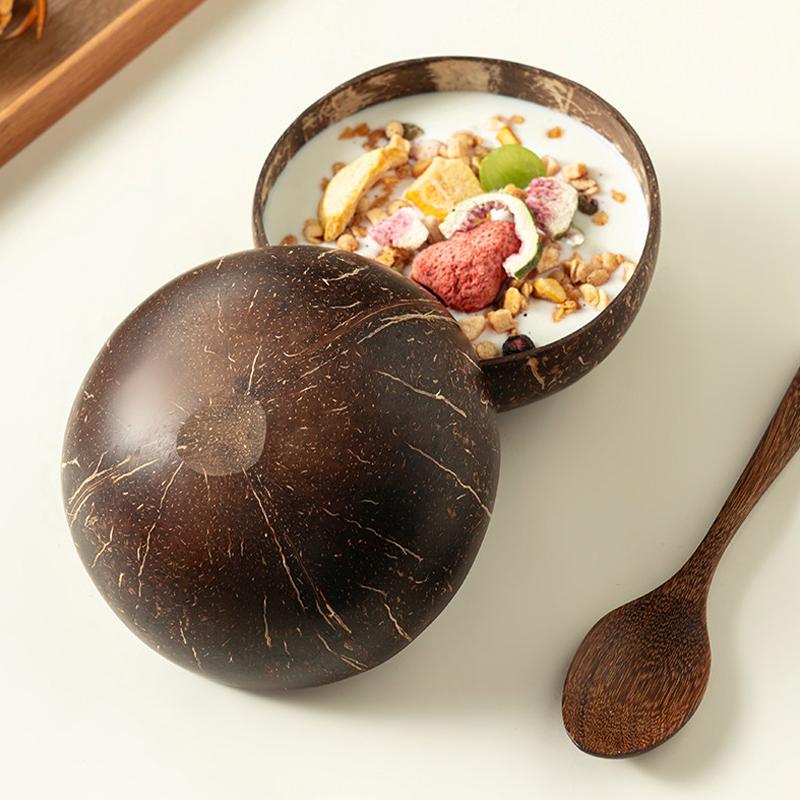Natural Coconut Bowl Wooden Handmade Coconut Bowls For Eating Tableware Fork Spoon For Dessert Fruit Salad Mixing Rice