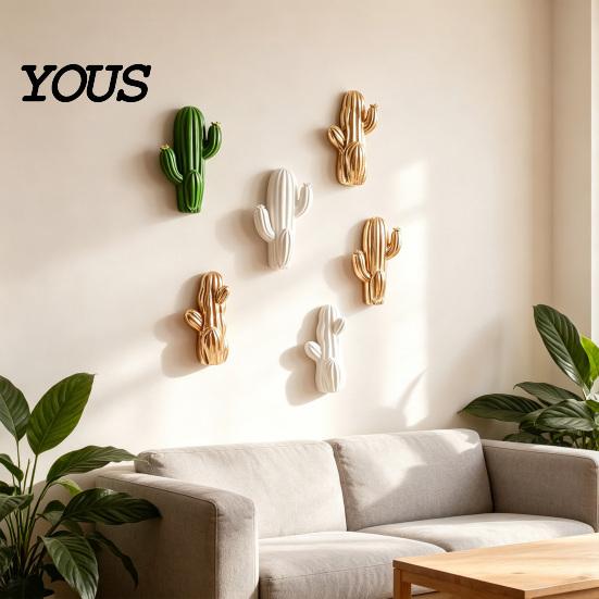 Wall Mounted Hooks Cute Cactus Adhesive Hook, Nail-Free Resin Strong Load-Bearing Hanger, Decorative Hangers Mount Organizer for Kitchen