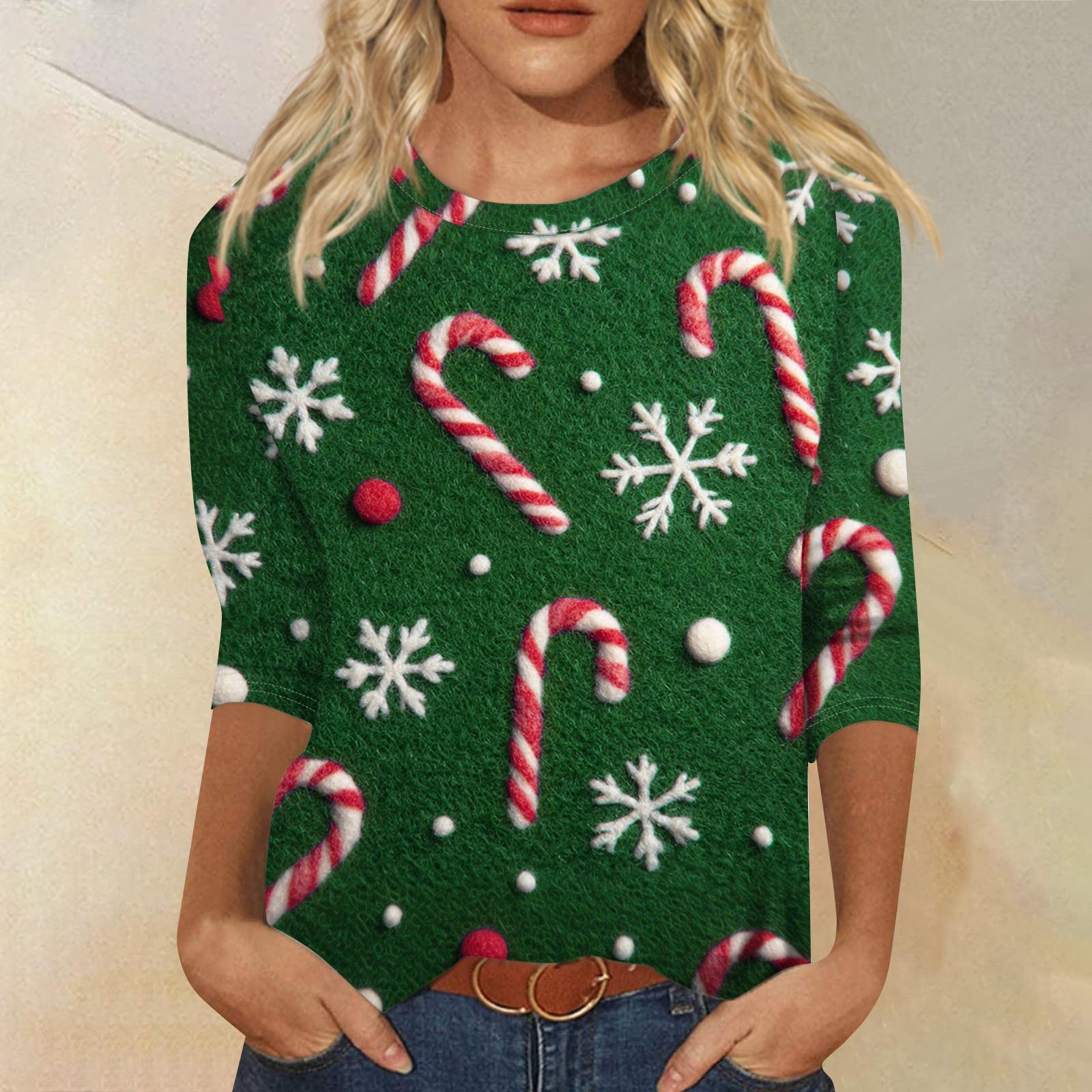 

Женская модная повседневная свободная футболка с круглым вырезом и рукавами 3/4 с принтом, женский топ L