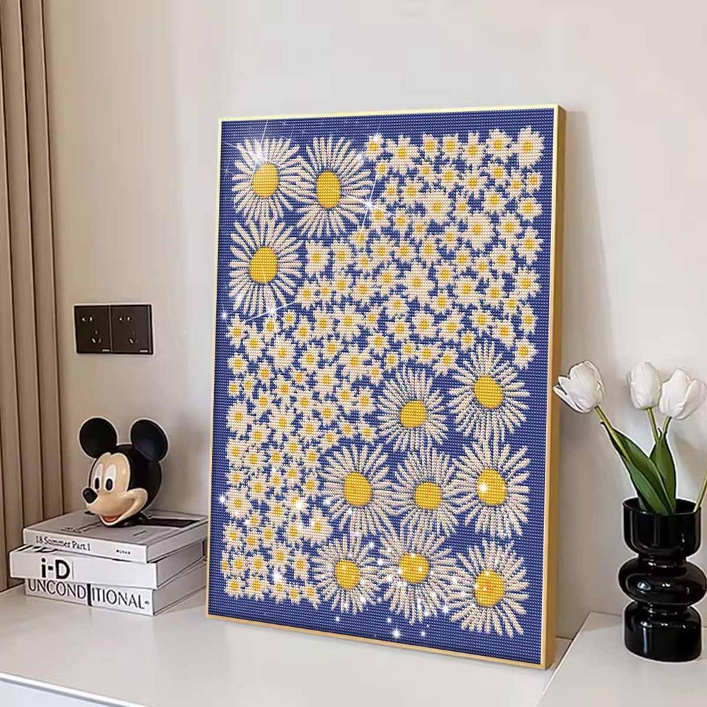 Diamond Painting Kit Beautiful White Daisy Flowers Full Drill Canvas Art Relaxing Handmade Craft Gift for Women and Adults DIY Home Decor