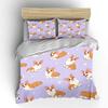Cartoon corgi pattern purple background Print Bedding Set 1 Duvet Cover 2 Pillowcases for Adult Children Luxury Gift Full Size