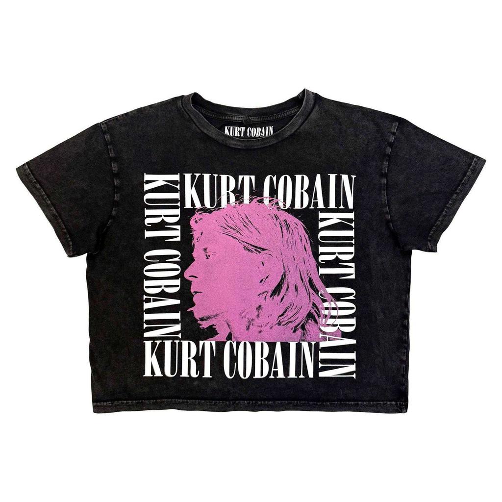 Kurt Cobain Womens/Ladies Head Shot Frame Stone Wash Crop Top