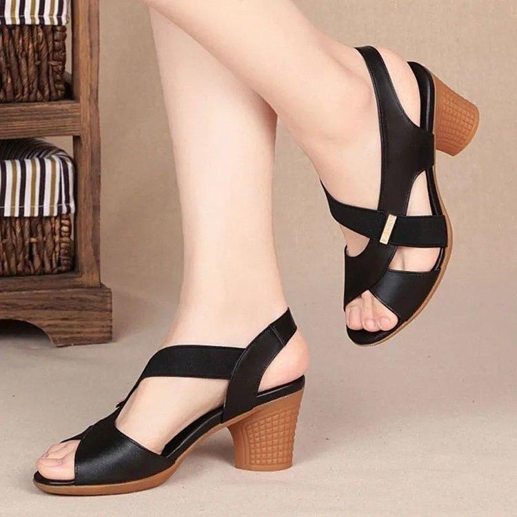 Mid Heeled Sandals, Women s High Heels, Solid Color Mother s Shoes 35 чёрный