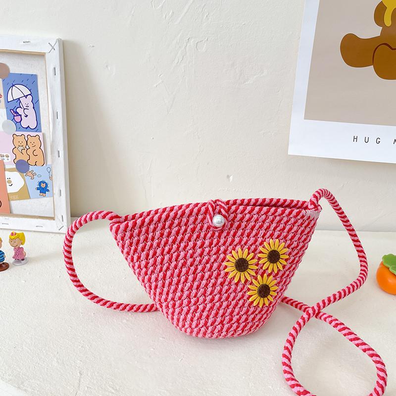 Cute And Modern Children's Woven Tote Bag With Floral Design For Summer Outings