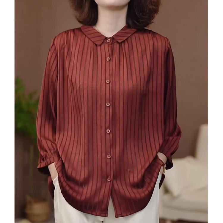 2026 Spring Women's Lapel Stripe Elegant Loose Shirt Top