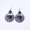 European & American Bohemian Gemstone Pendant Earrings with Retro Hollow Carving
