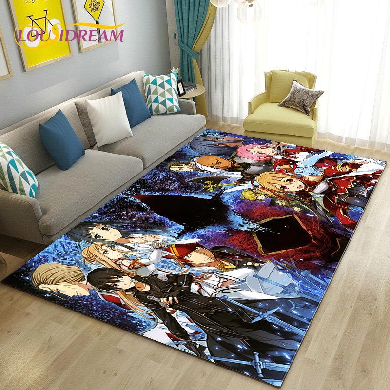 SAO Sword Art Online Anime Area Rug Large,Carpet Rug for Living Room Bedroom Sofa Doormat Decoration, Non-slip Floor Mat Cover