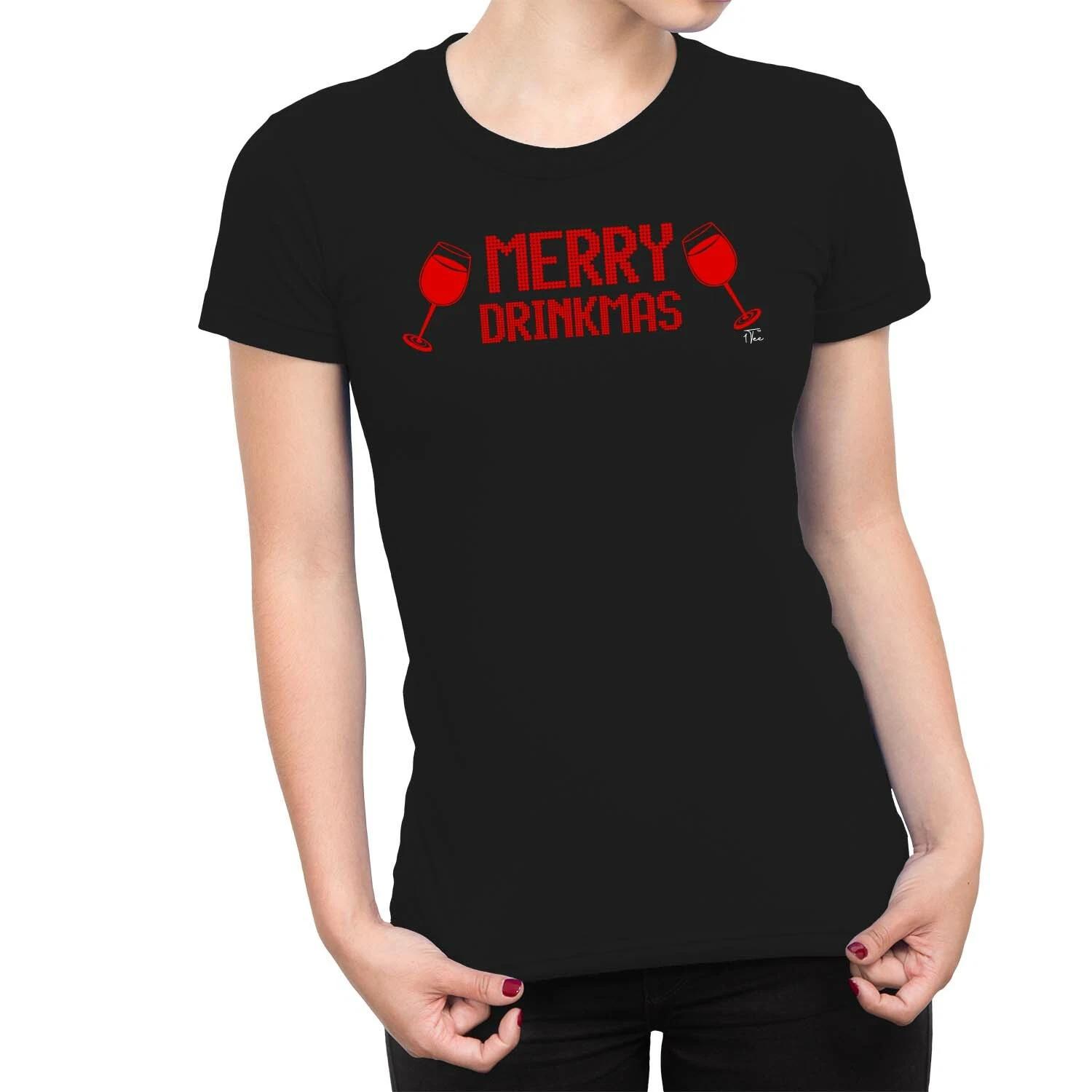 1Tee Womens Merry Drinkmas Christmas T-Shirt L
