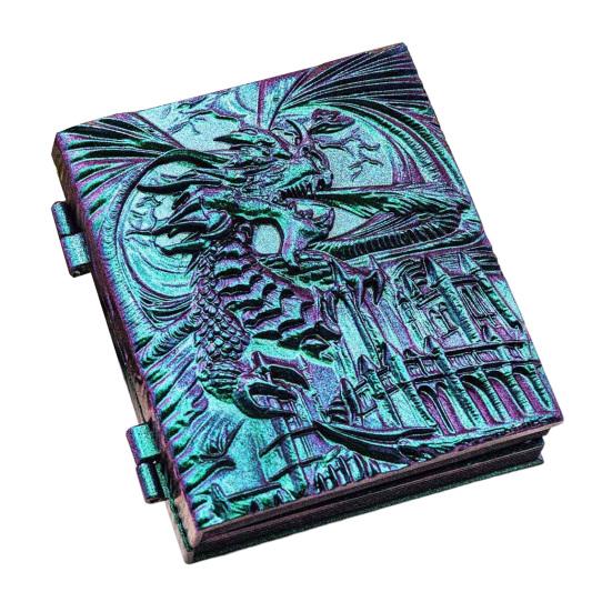 7-in-1 Rotating Dice Box Vintage Magic Spell Book with Dragon Relief Dice