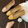 Sheepskin Version~ Gentle Wind Leather Square Head Shallow Mouth Single Shoes Women's New Versatile and Not Tired Foot Square Buckle Commuter Flats