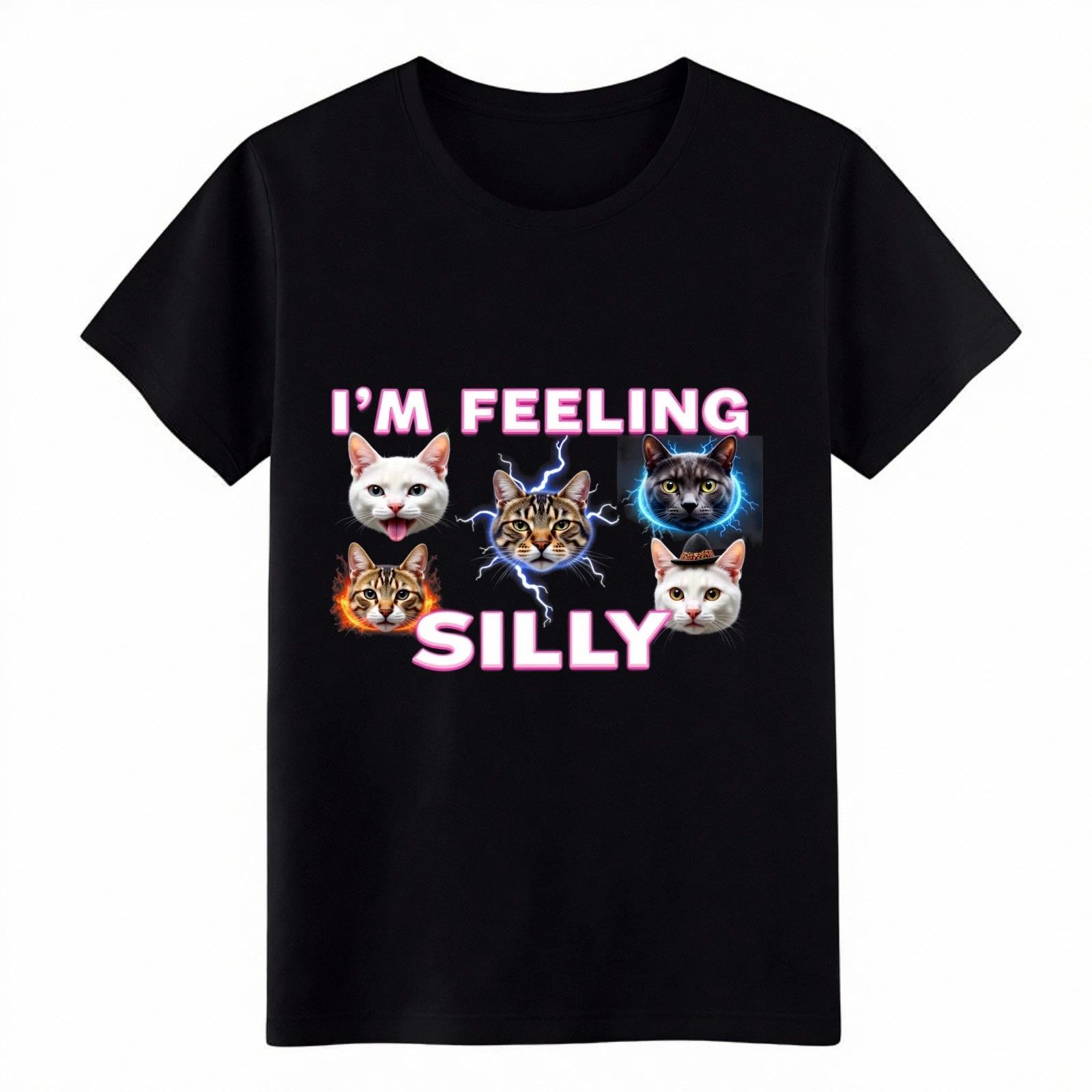 Смешной Мем Кот Я Чувствую Себя Глупо Графическая Футболка Унисекс Y2K Уличная Одежда Футболка L