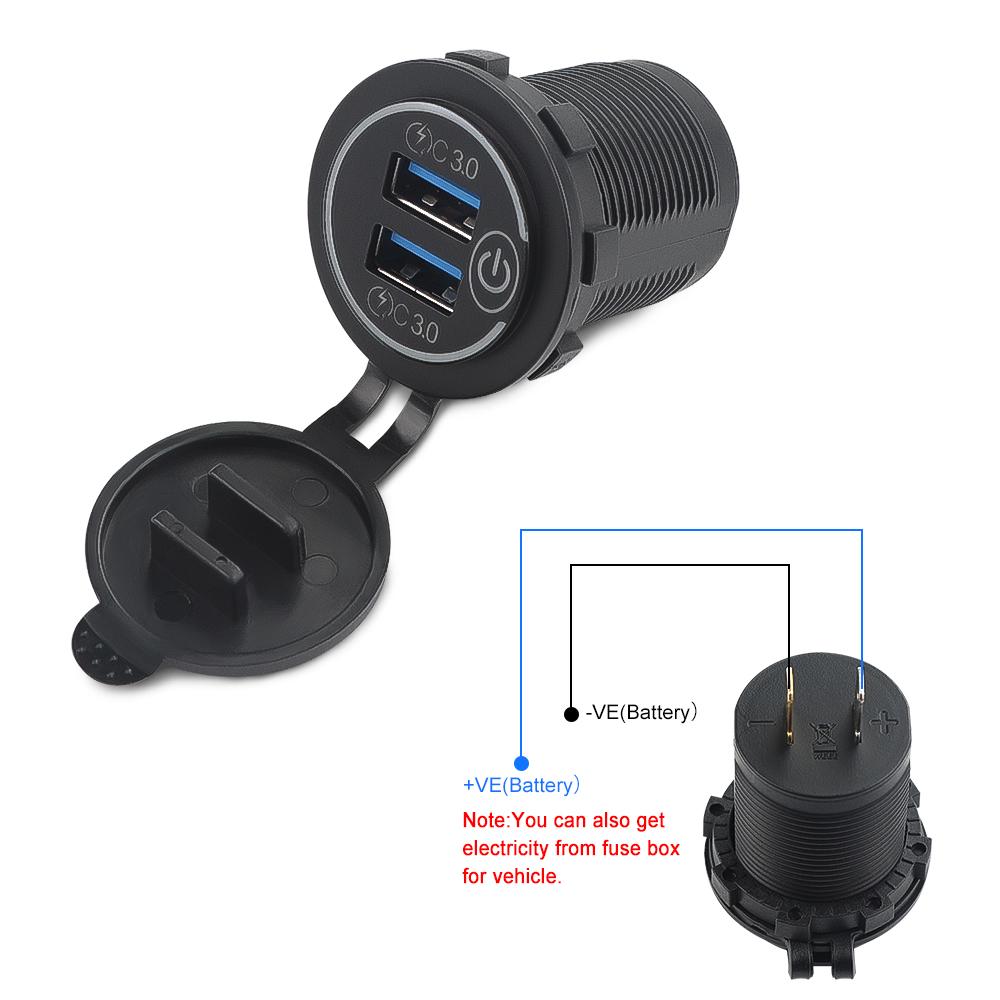Quick Charge 3.0 Dual Car USB Charger Socket 12V/24V Waterproof Fast Charging Socket Power Outlet with Touch Switch Usb Socket