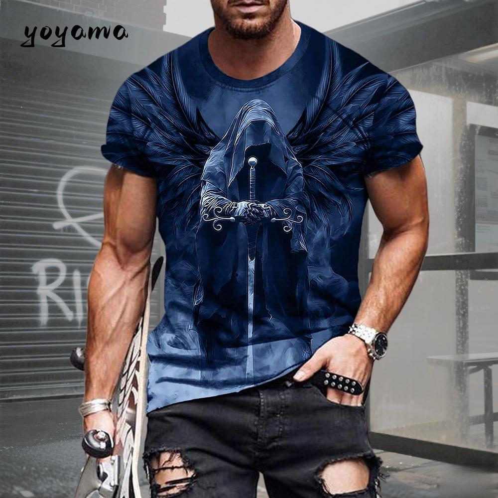 Men's T-shirt with Skull Pattern 3D Print. Summer Retro Casual Sports Short-sleeved Adult Quick-drying and Breathable Clothing.