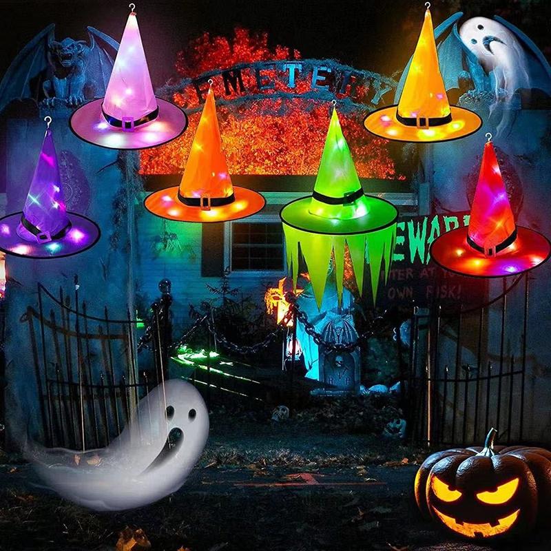 Chapéu de Bruxa LED Decoração Halloweeen Exterior Chapéu LED Bruxa Cosplay Dia dos Mortos Mexicano Festa Bola Mago Cosplay Para