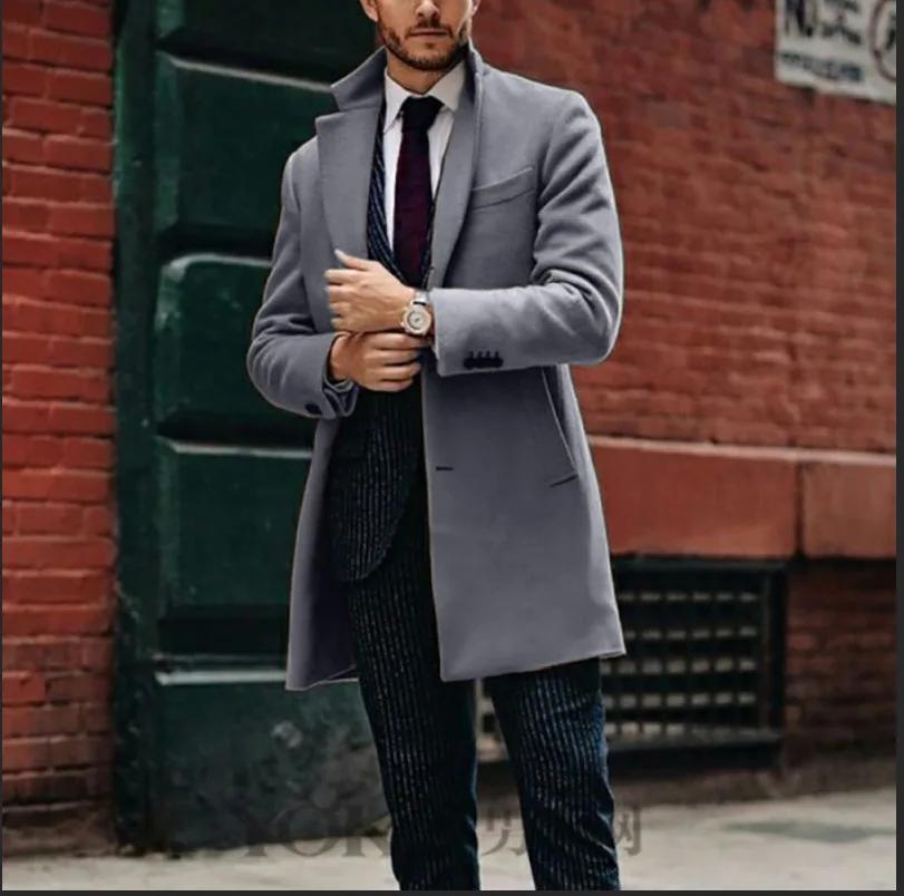 

Men s Coat British Mid-Length Men Long-Sleeve Woolen Coat Casual Business Man Windbreak Woolen Coats Outwear S
