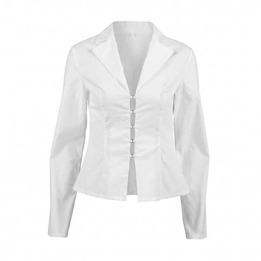 European and American design sense white cotton shirt women's 1116 new waist long-sleeved casual temperament women's top