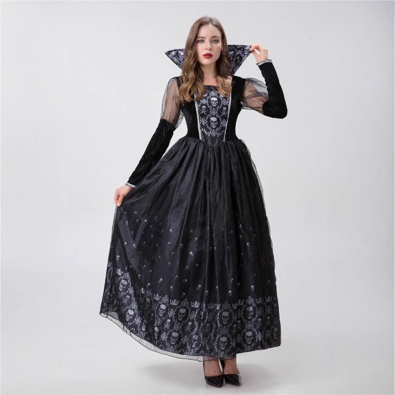 Halloween Adult Vampire Skull Horror Ghost Costume Black Dress Stage Costume