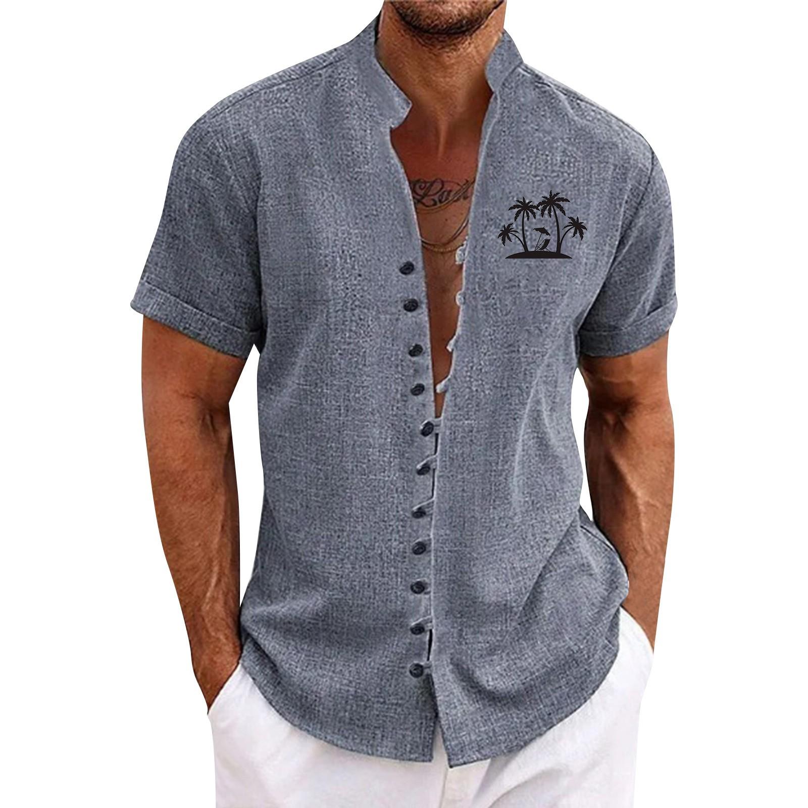 

Новая мужская повседневная свободная рубашка в стиле ретро с короткими рукавами и принтом L синий