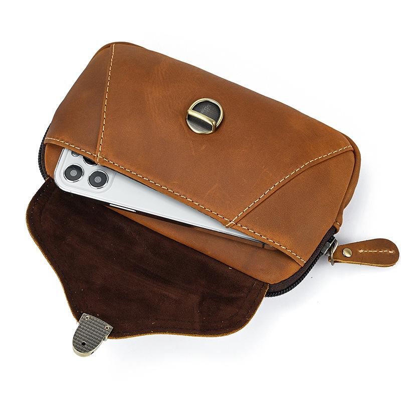 Fashion Bum Bag Waist Pack Men Women Leather Waist Pack On Belt Pouch Genuine Leather Outdoor Phone Pouch Cigarette Tissue