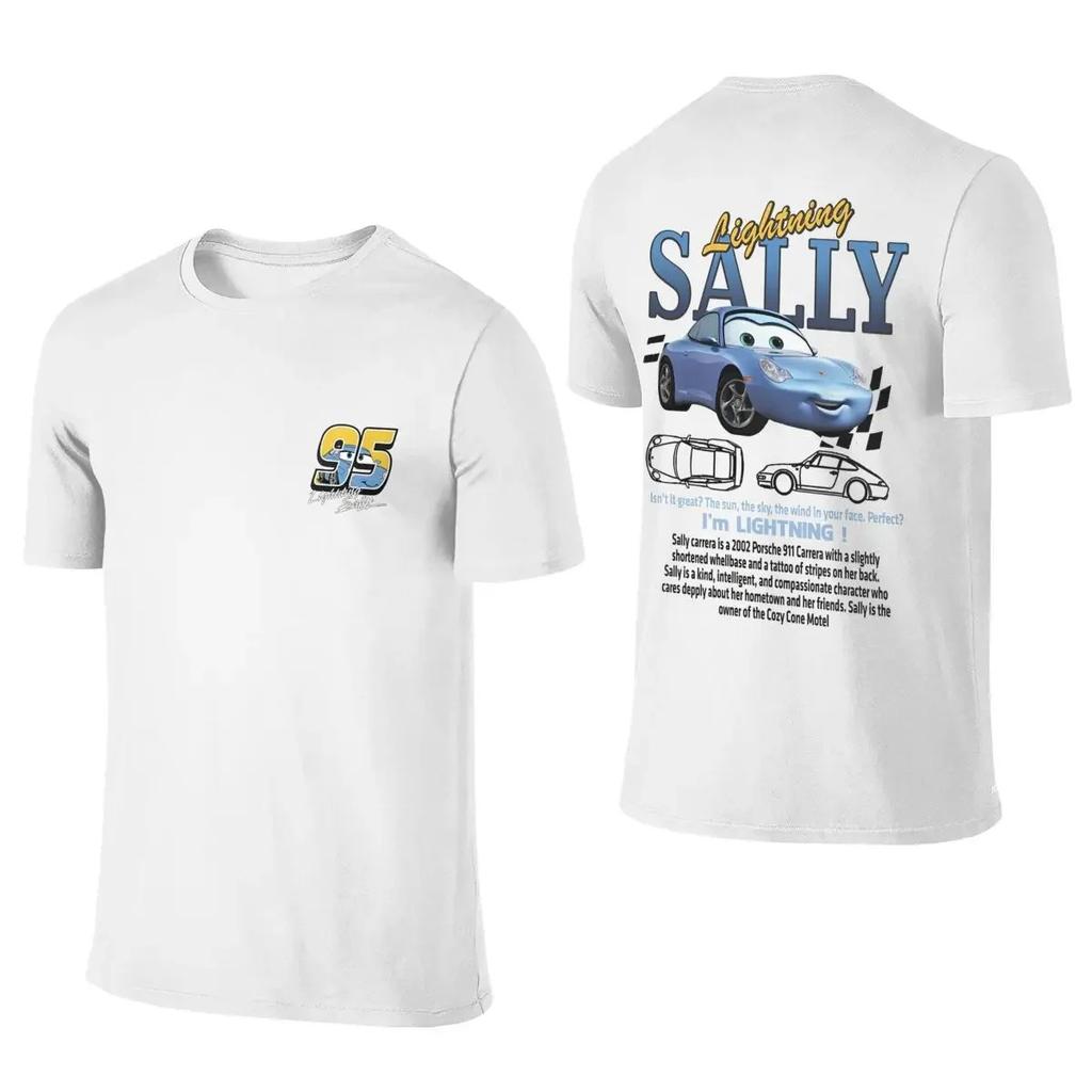 Camiseta de Verano de Rayo McQueen y Sally para Parejas Camisetas Mcqueen Sally Estampado a Doble Cara Camiseta para Hombres Mujeres Algodón Oversize Manga Corta