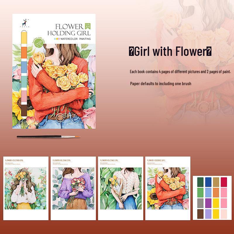 Creative Watercolor Doodle & Drawing Book with Cartoon Themes and Paints