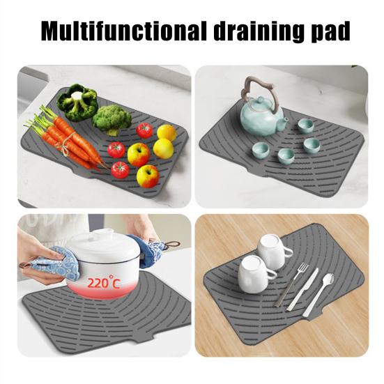 Silicone Kitchen Drain Mat Anti-Slip Insulated Countertop Protective Pad High-Temperature Resistant Slope Draining Mat for Fun Function